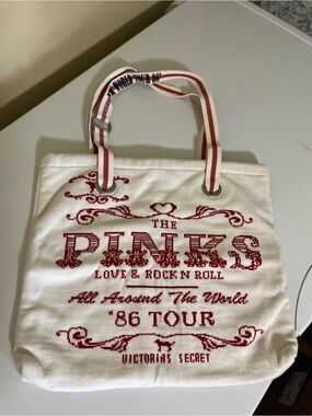 Victoria's Secret PINKS White and Red Graphic Canvas Tote